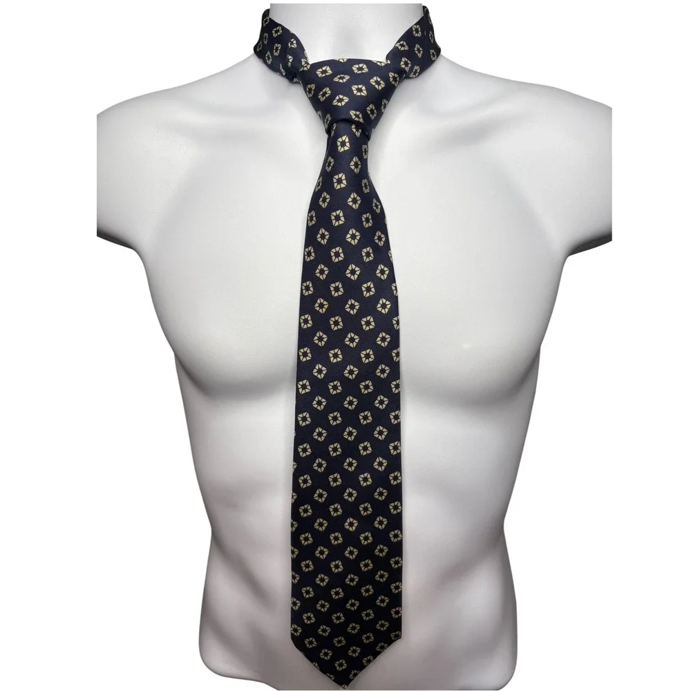 LIBERTY OF LONDON Mens Navy Blue 100% Silk Necktie Geometric British Preppy
